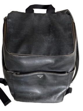 Matt & Nat Black Vegan Leather Backpack with Front Zip Pocket